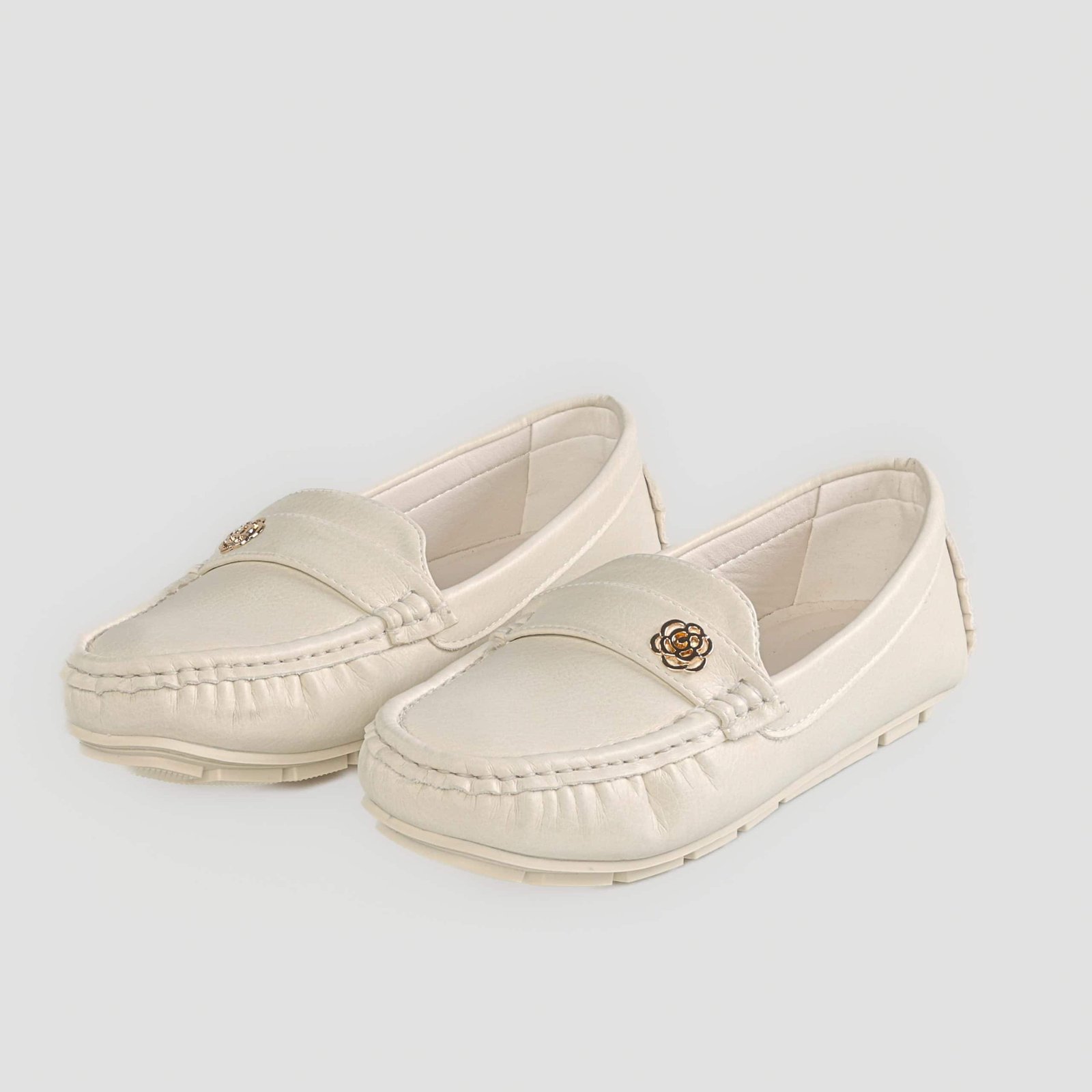Flower – Mocassins Femmes en Blanc cassé.