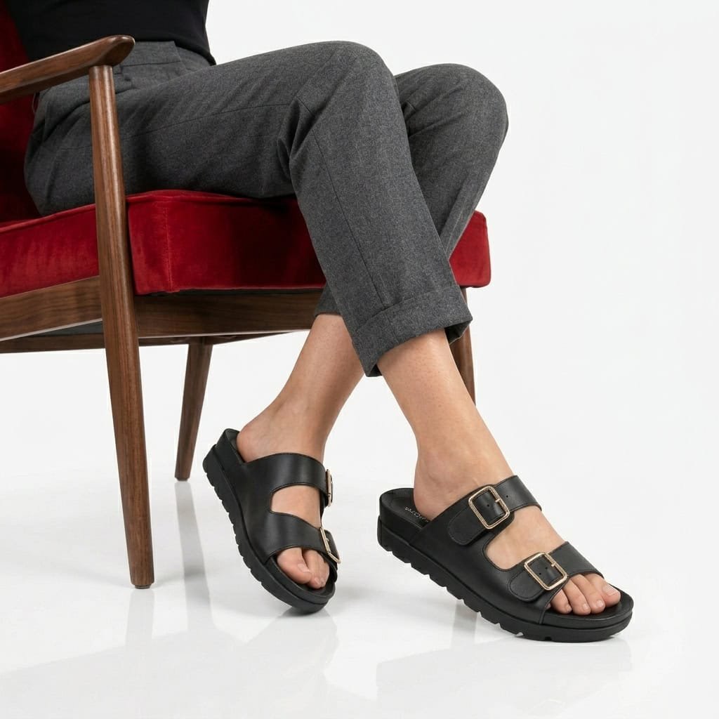 Easy Life – Sandales confort femmes en Noir.