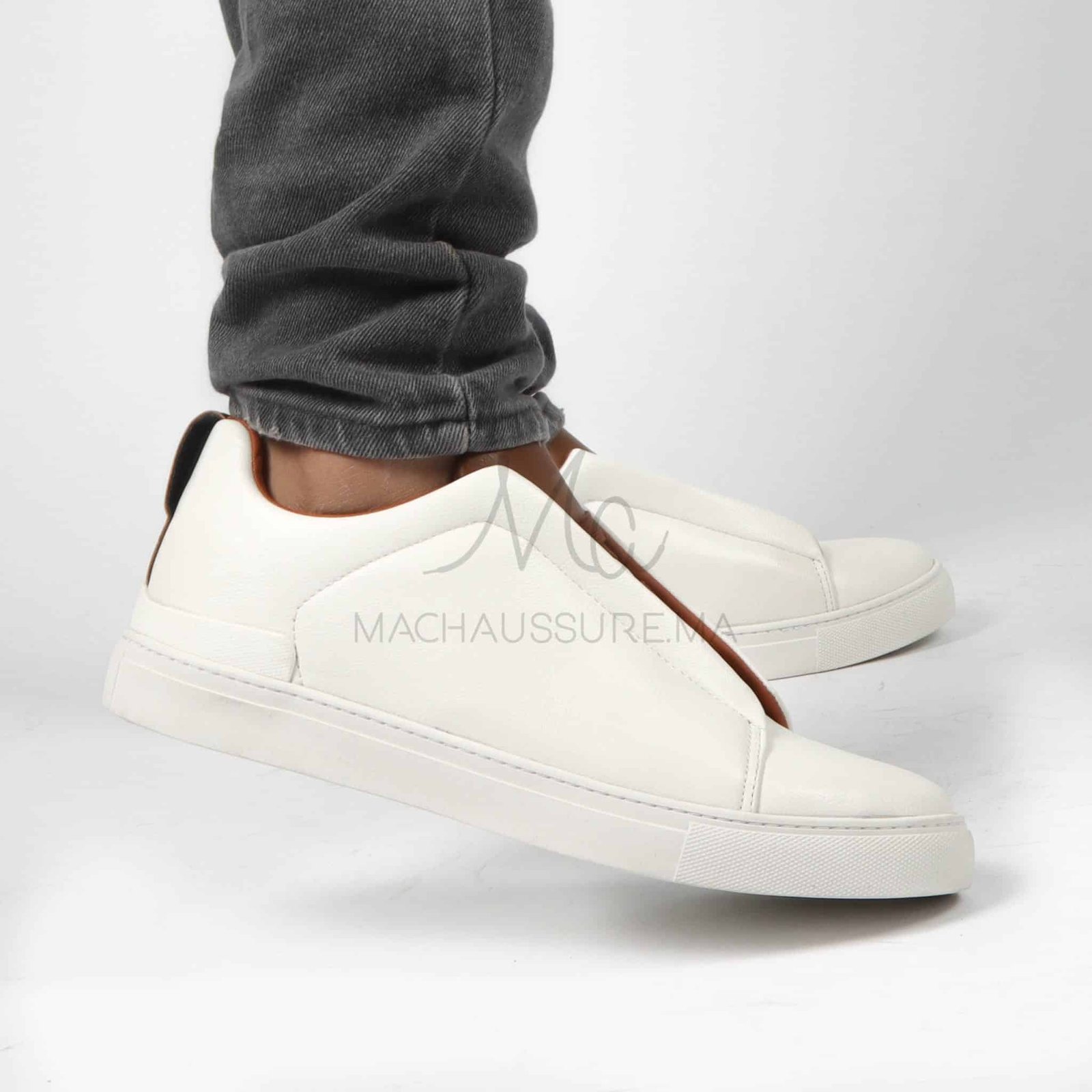 Quantum - Baskets Hommes en Cuir Blanc.