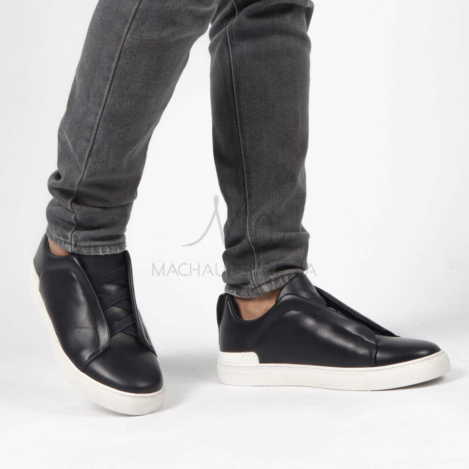 Quantum - Baskets Hommes en Cuir Bleu.