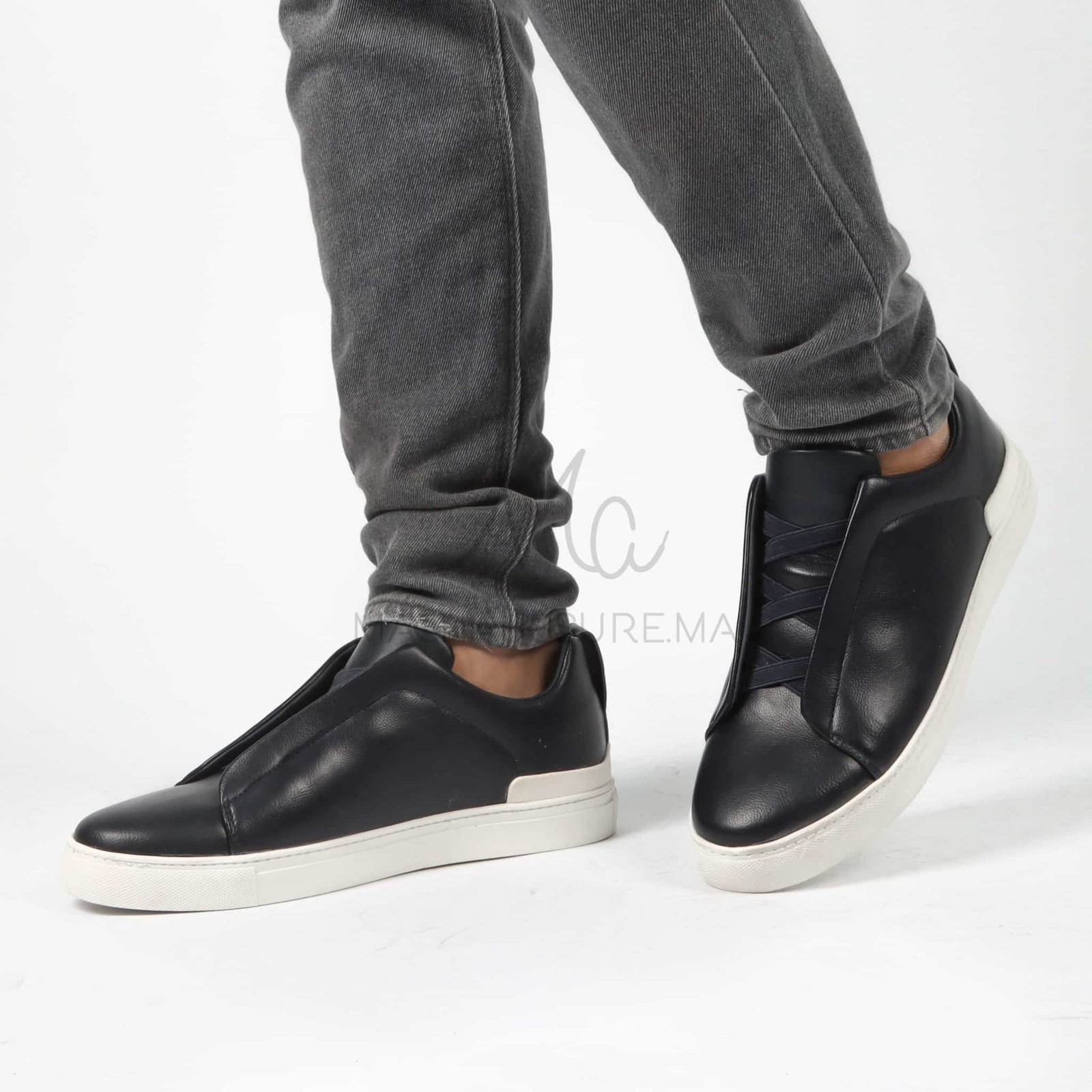 Quantum - Baskets Hommes en Cuir Bleu.