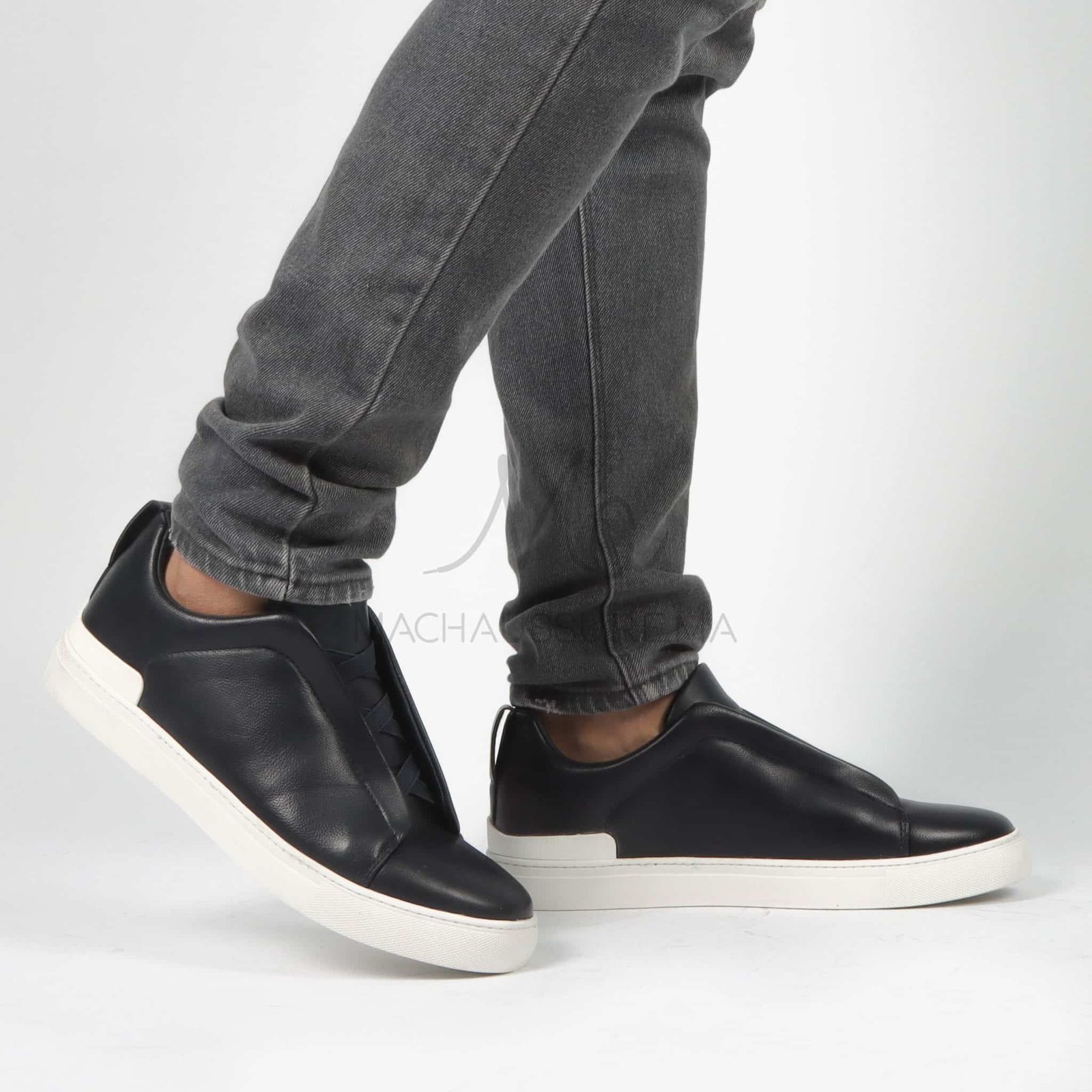 Quantum - Baskets Hommes en Cuir Bleu.