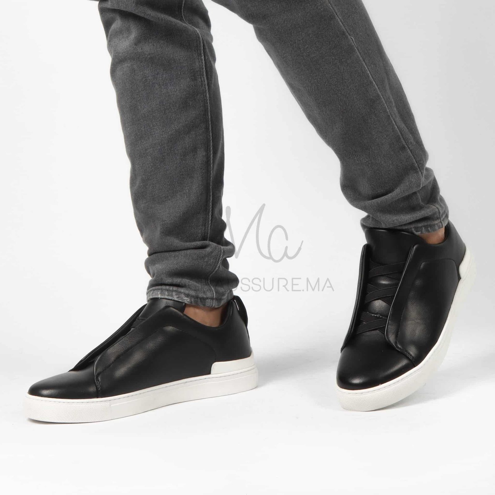 Quantum - Baskets Hommes en Cuir Noir.