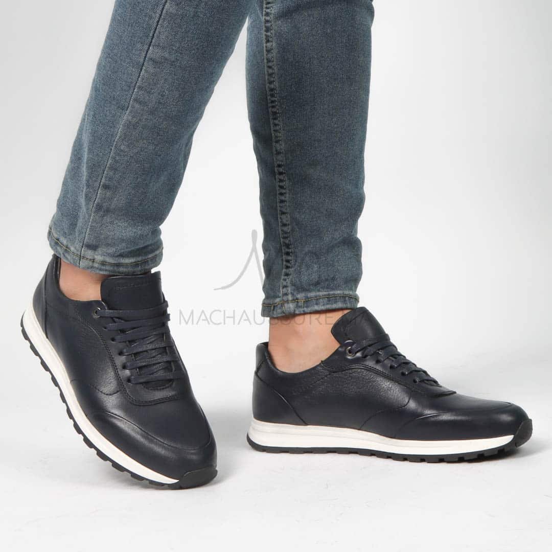 CityStroll - Baskets Hommes 100% Cuir – Bleu.