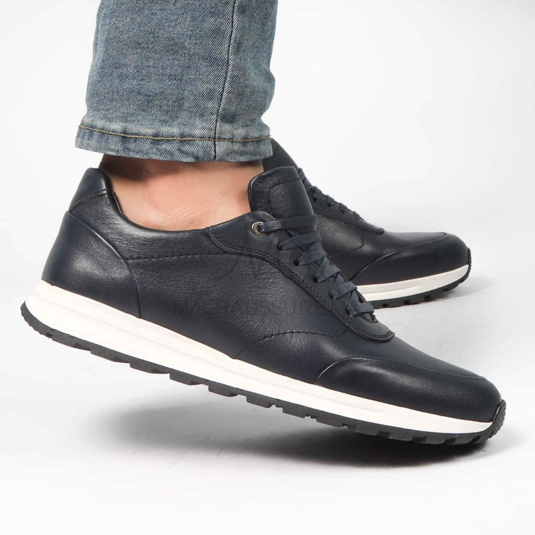 CityStroll - Baskets Hommes 100% Cuir – Bleu.
