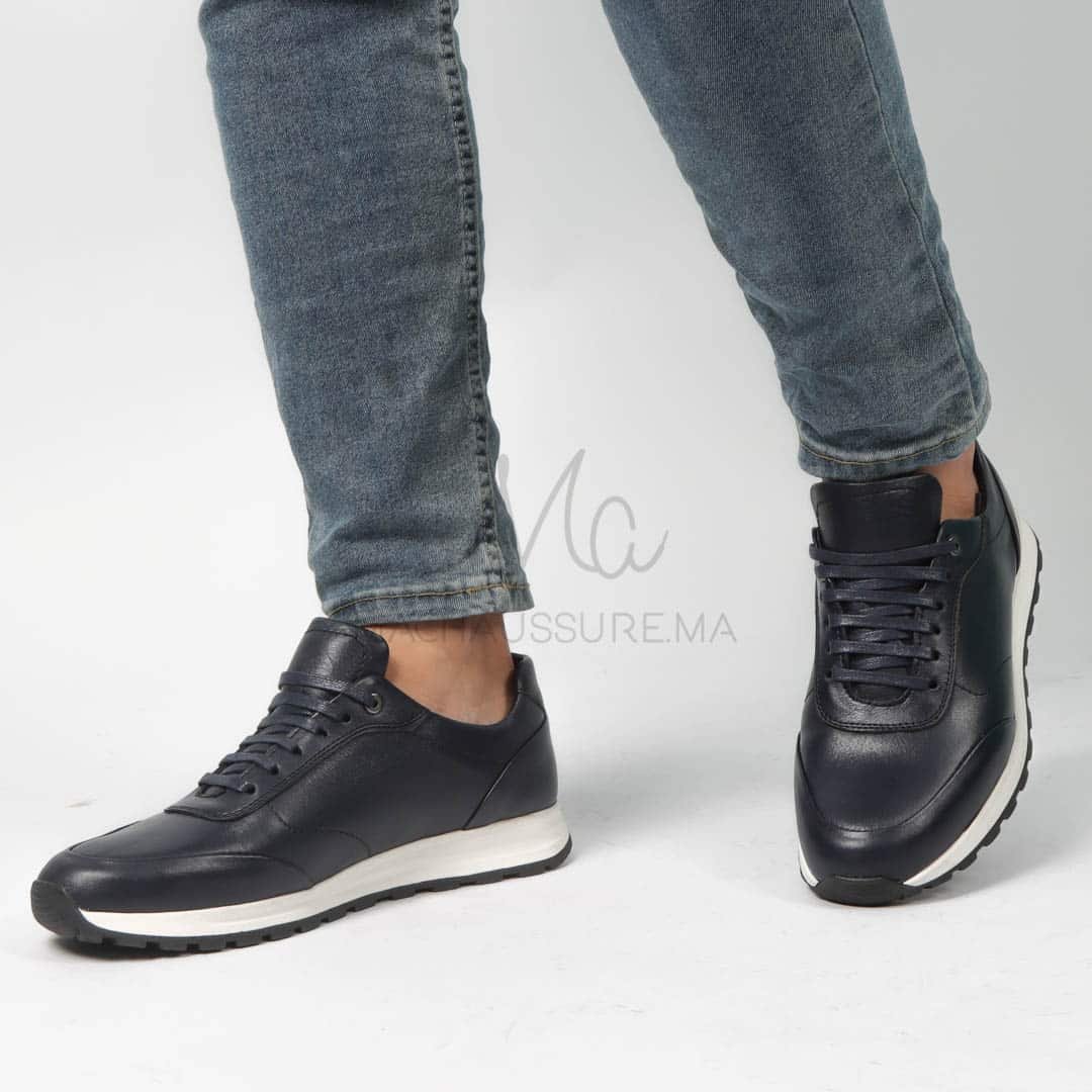 CityStroll - Baskets Hommes 100% Cuir – Bleu.