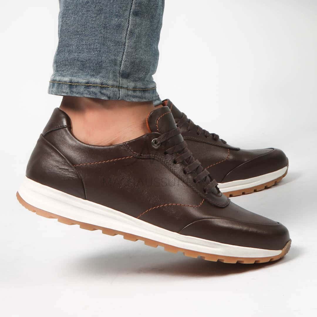 CityStroll - Baskets Hommes 100% Cuir – Marron.