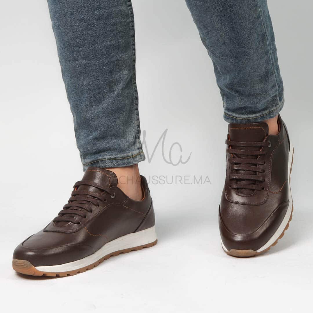 CityStroll - Baskets Hommes 100% Cuir – Marron.