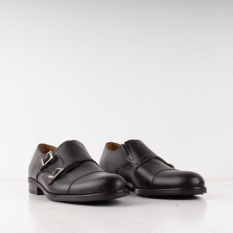 DUBLON – Chaussure de ville à double boucle en cuir Noir.