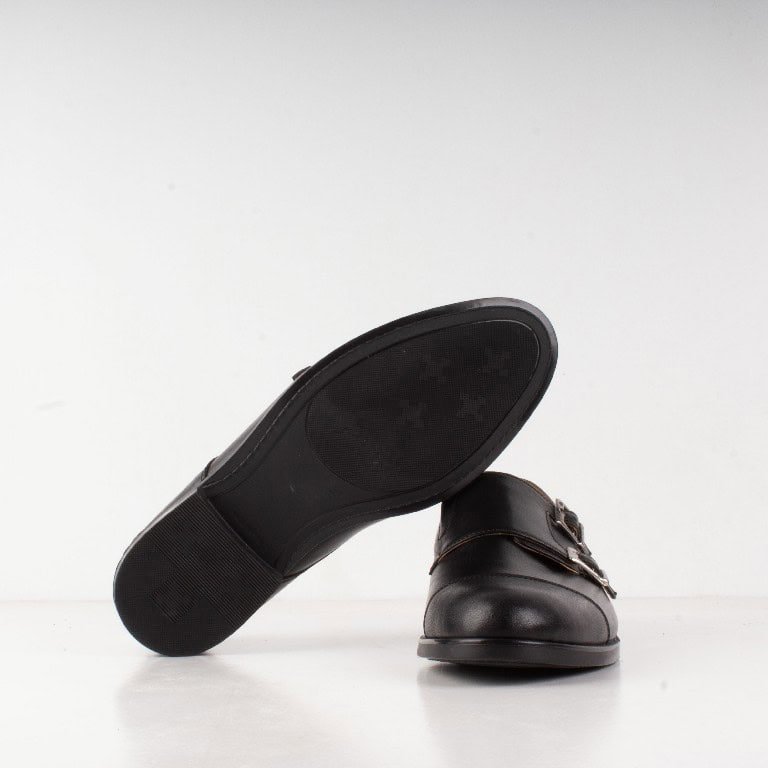 DUBLON – Chaussure de ville à double boucle en cuir Noir.