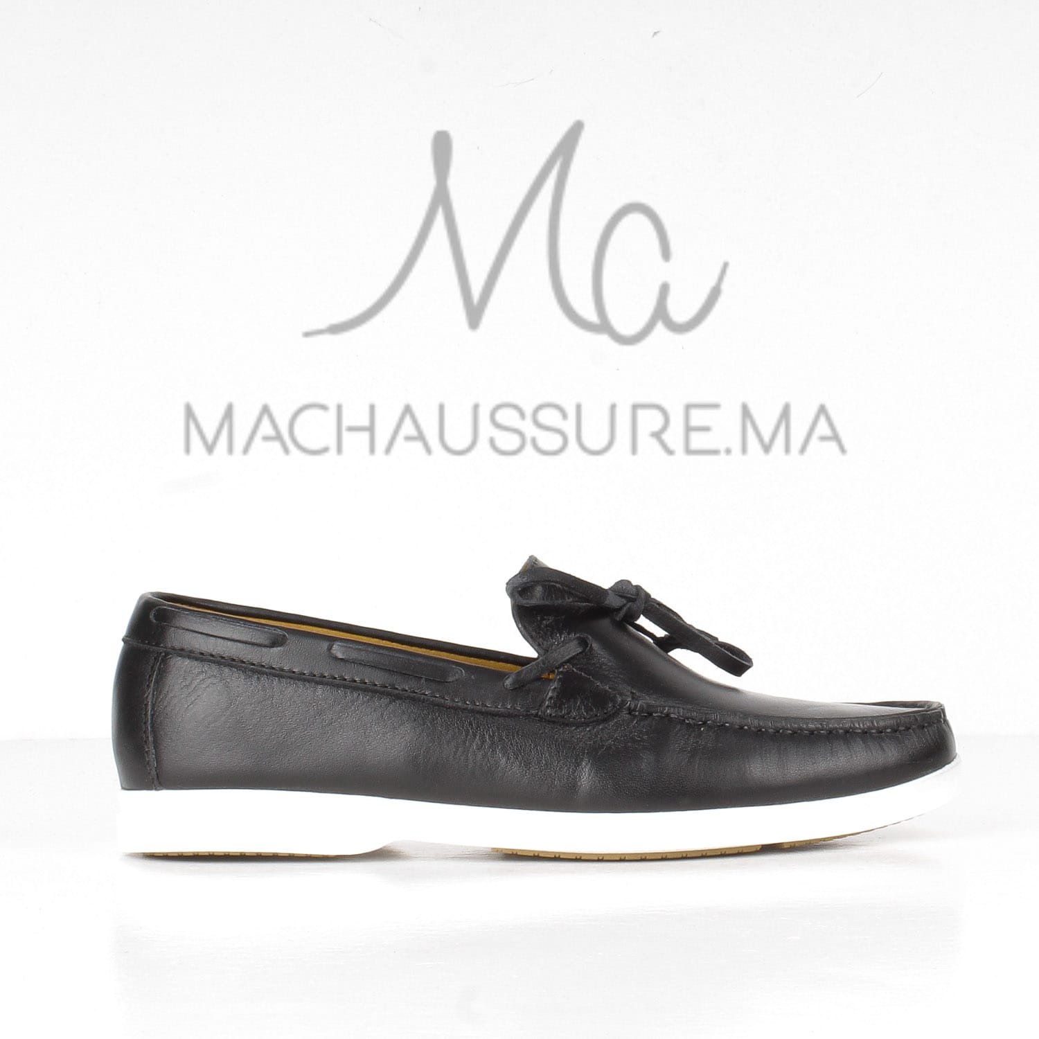 PIER-ONE Chaussures bateau en Cuir Noir.