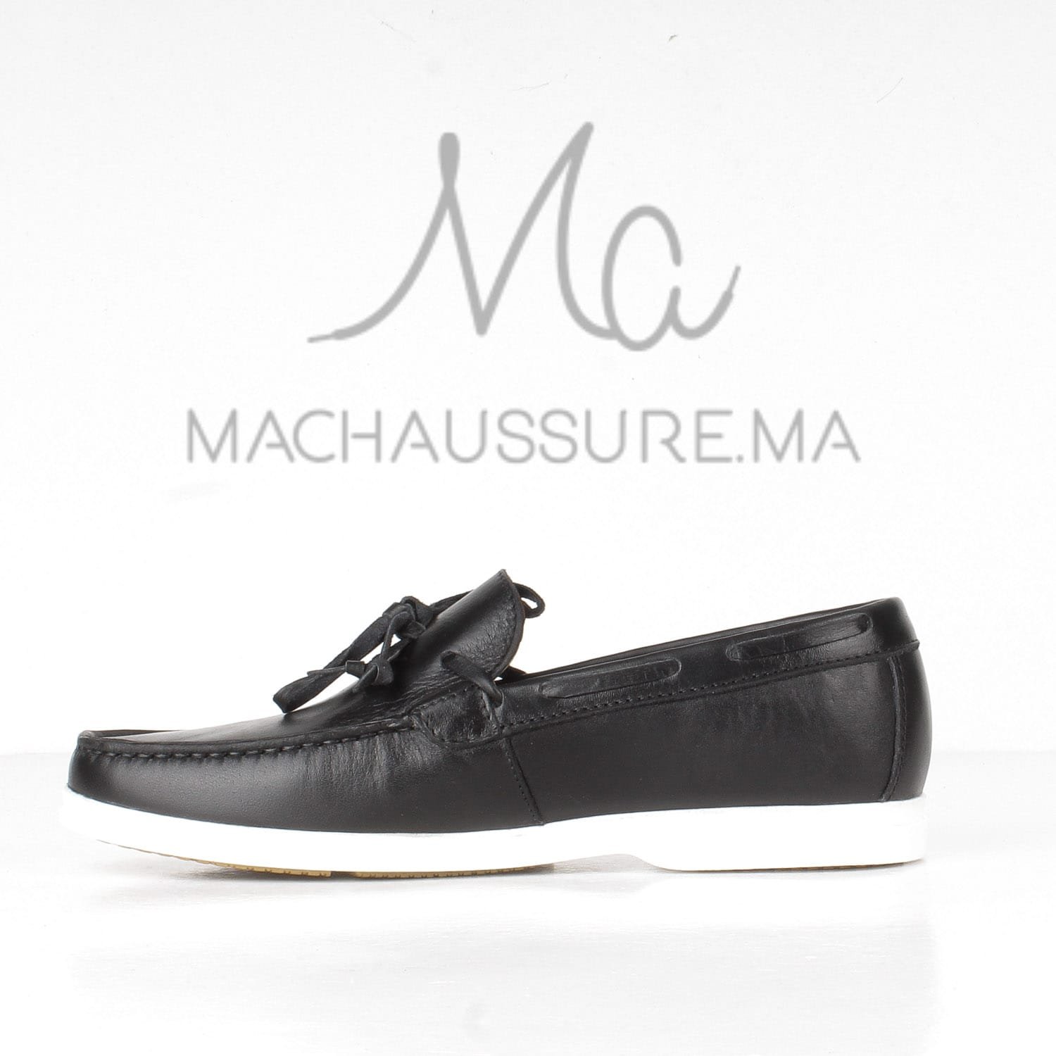 PIER-ONE Chaussures bateau en Cuir Noir.