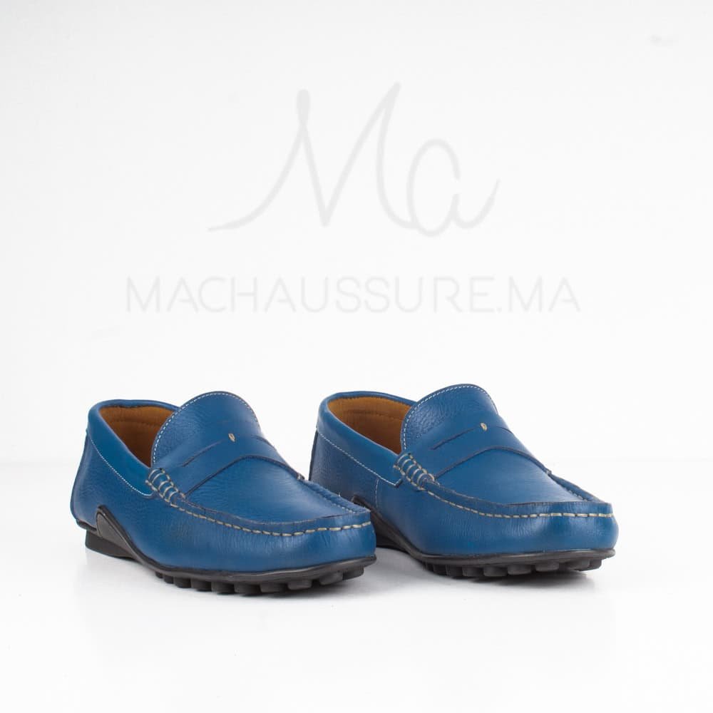 Azuro - Mocassins Hommes en Cuir Bleu.