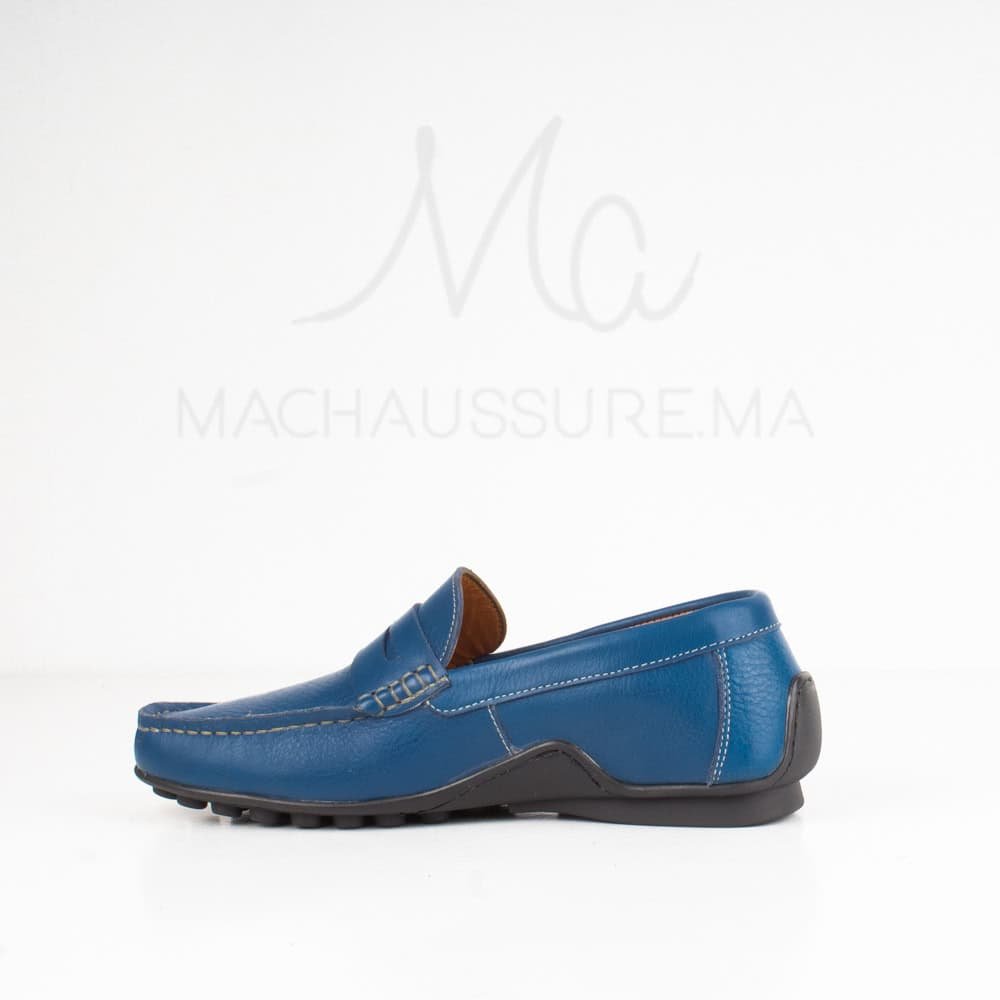 Azuro - Mocassins Hommes en Cuir Bleu.