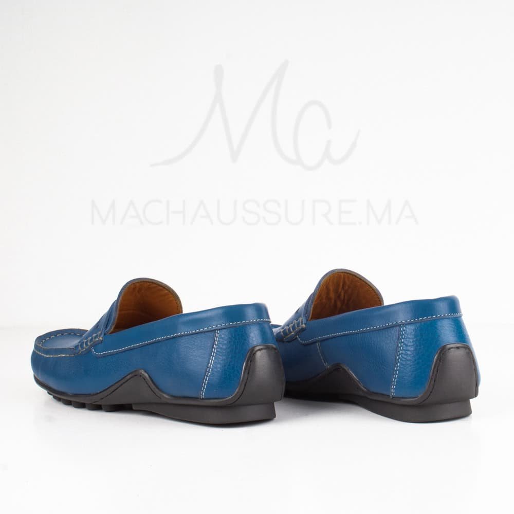Azuro - Mocassins Hommes en Cuir Bleu.