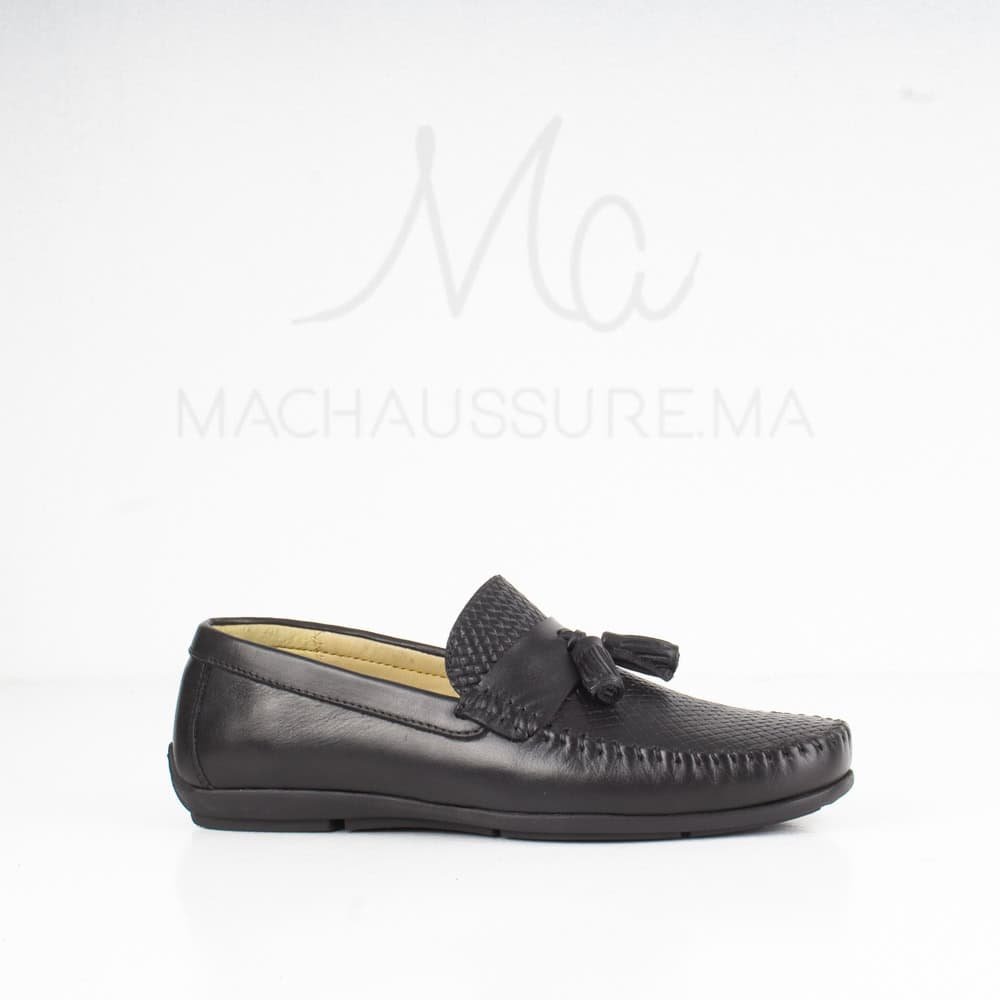 Mistral - Mocassins Hommes en Cuir Noir.
