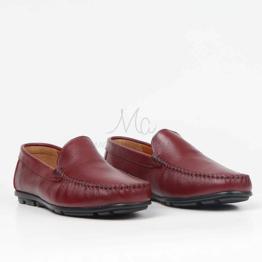 SOSTIAS - Mocassins 100 % Cuir en Grenat.