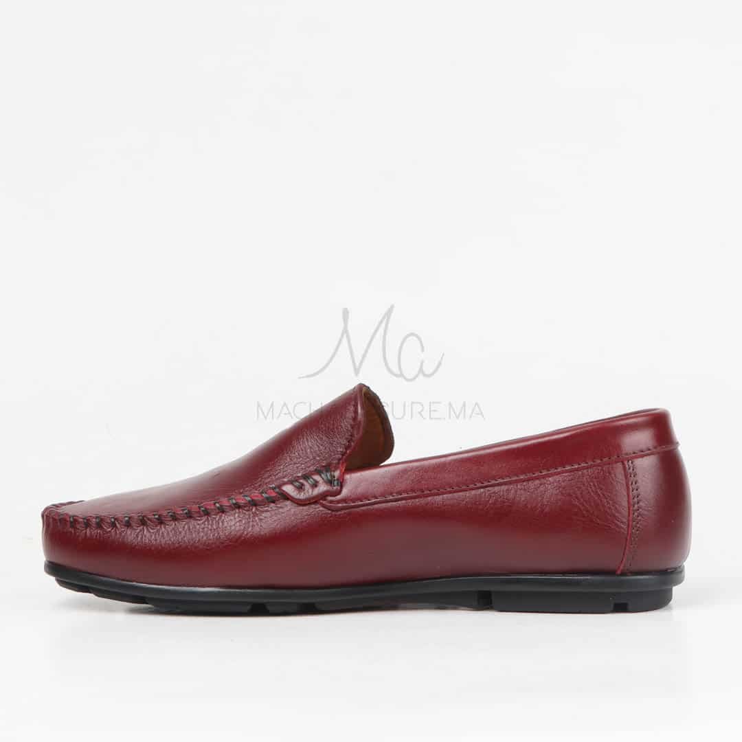 SOSTIAS - Mocassins 100 % Cuir en Grenat.