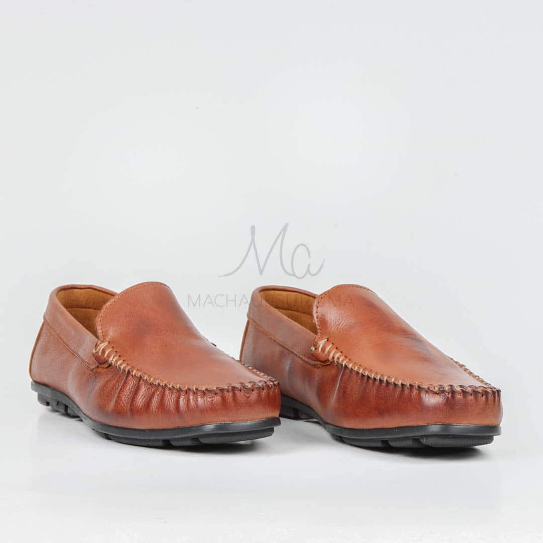 SOSTIAS - Mocassins 100 % Cuir en Tabac.
