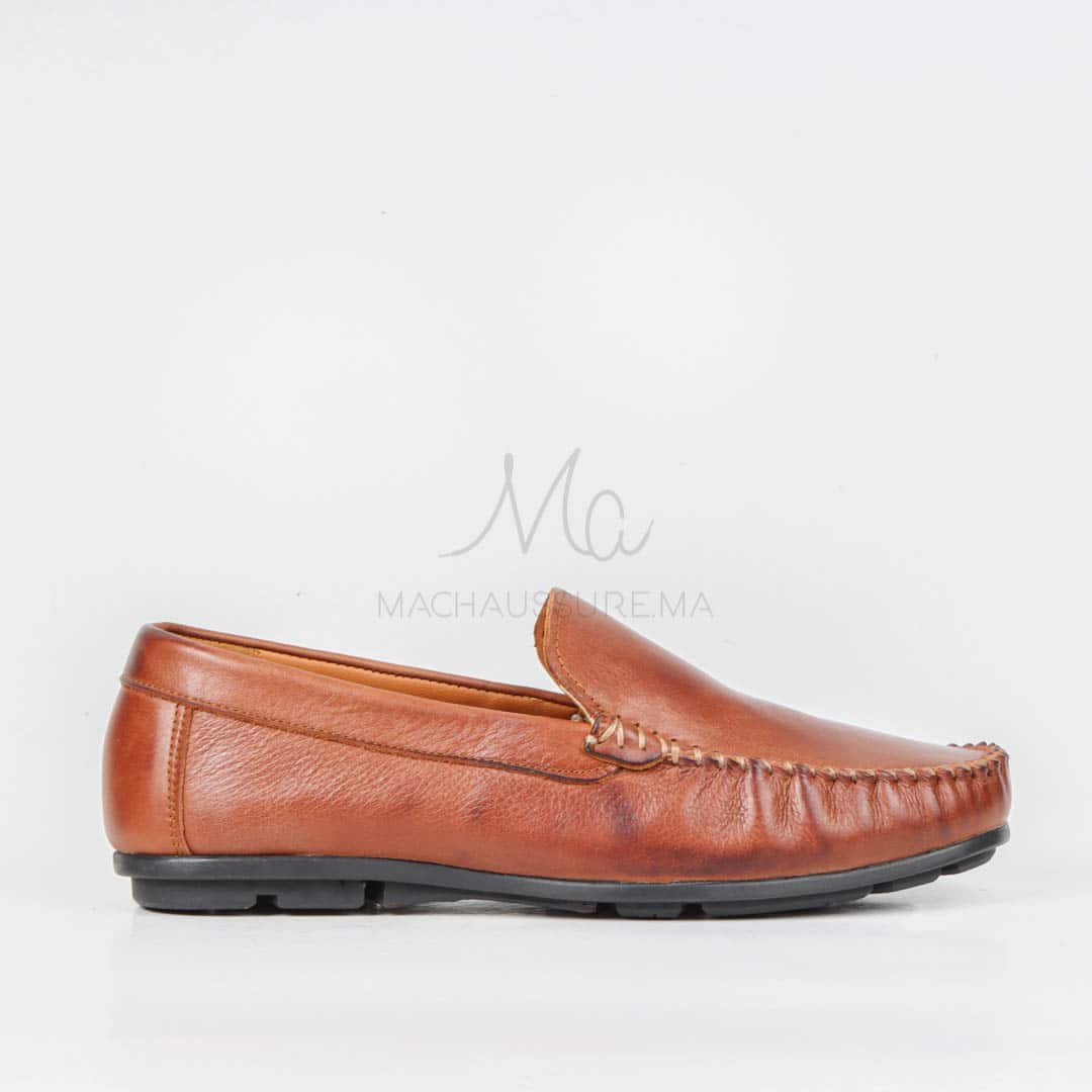 SOSTIAS - Mocassins 100 % Cuir en Tabac.