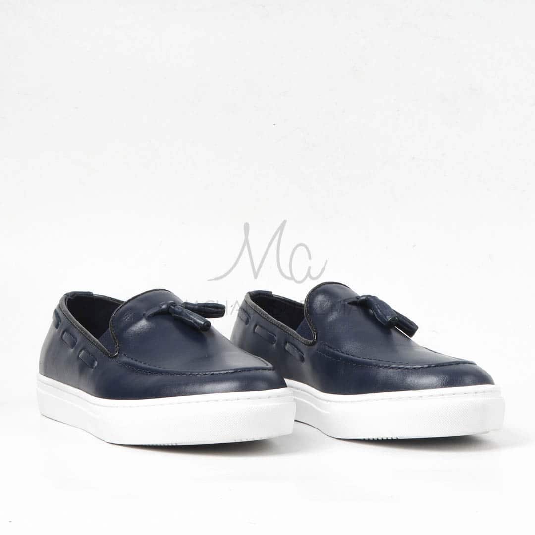 Mocassin 100% Cuir Bleu.
