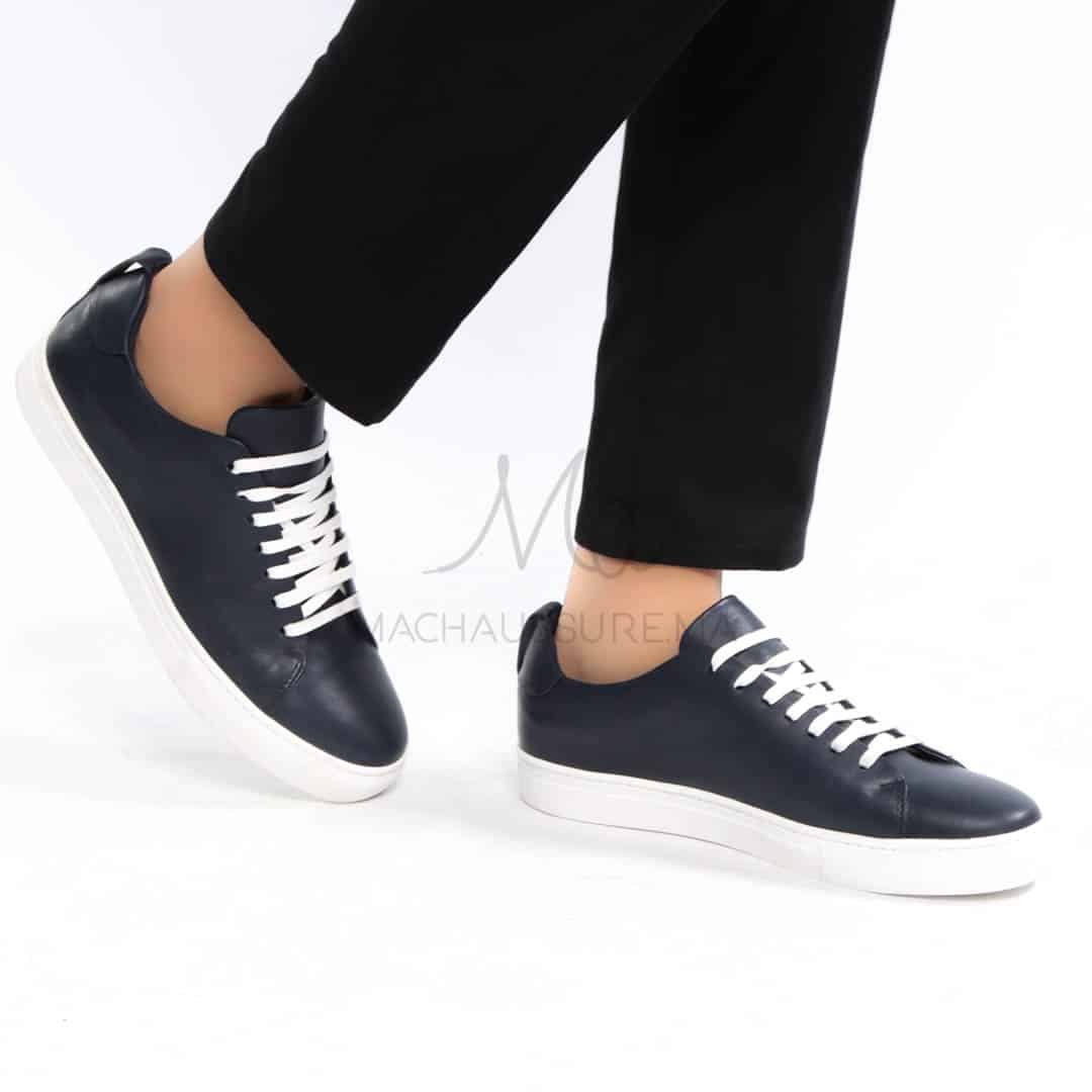 Lorenzo - Baskets Hommes 100% Cuir en Bleu.