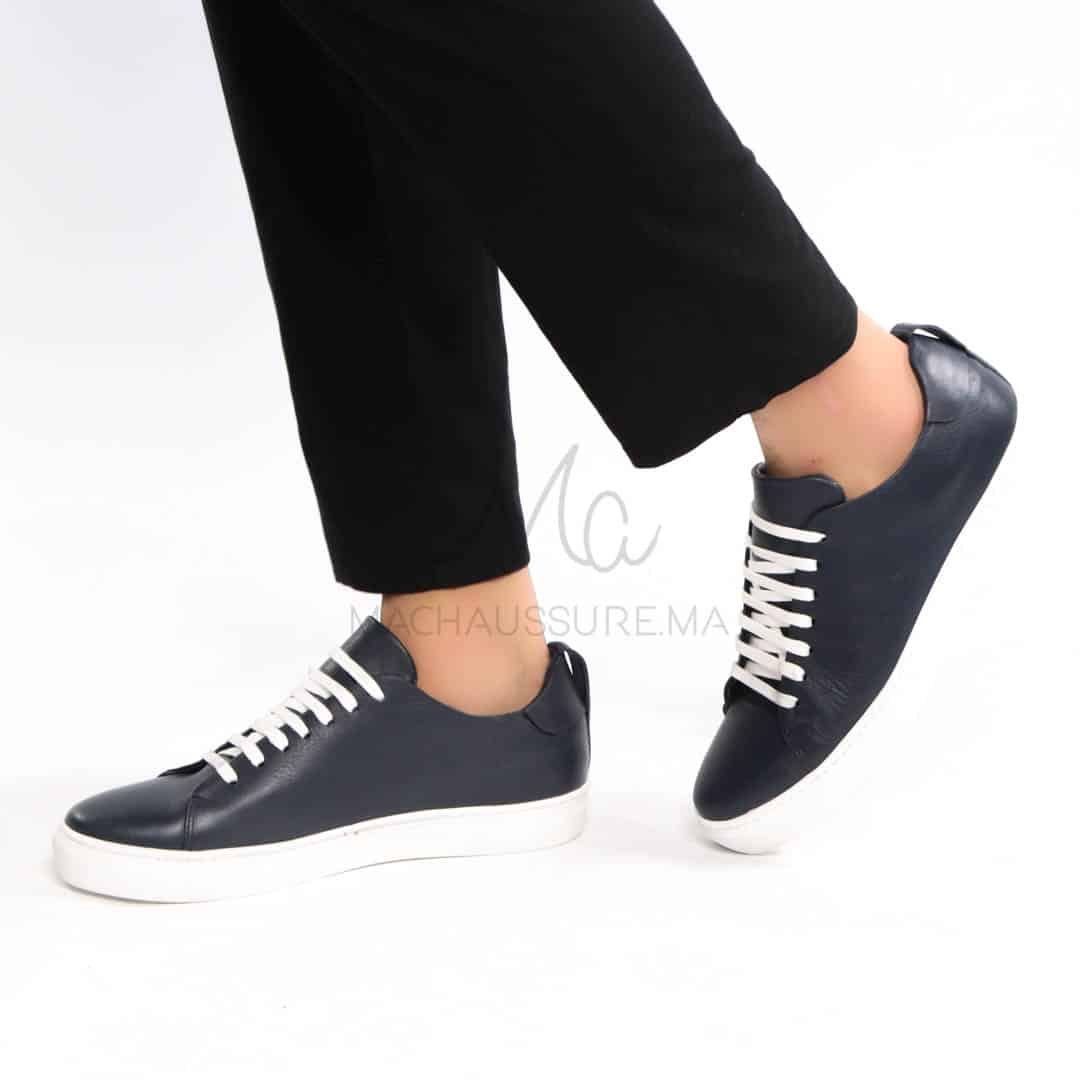 Lorenzo - Baskets Hommes 100% Cuir en Bleu.