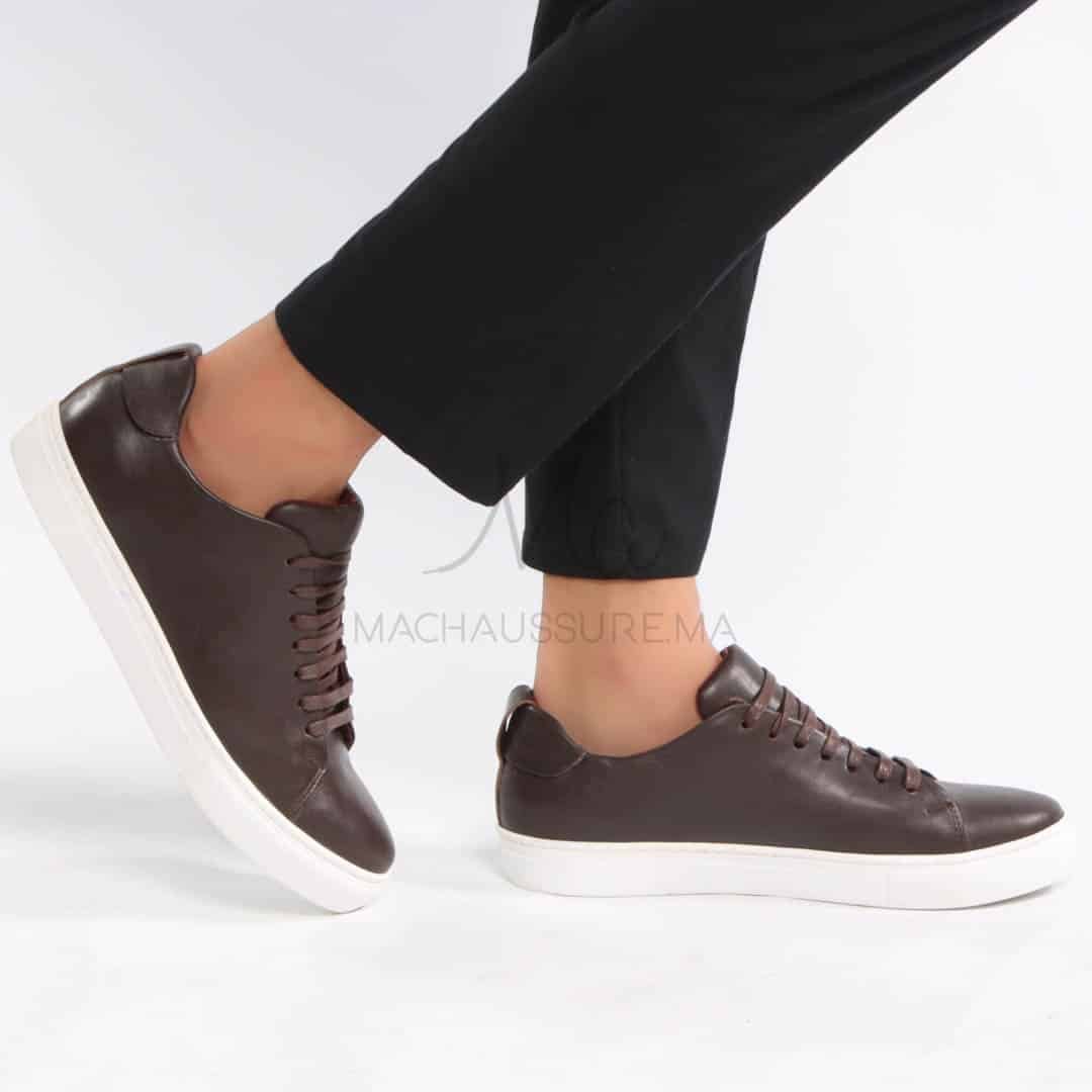 Lorenzo - Baskets Hommes 100% Cuir en Marron.
