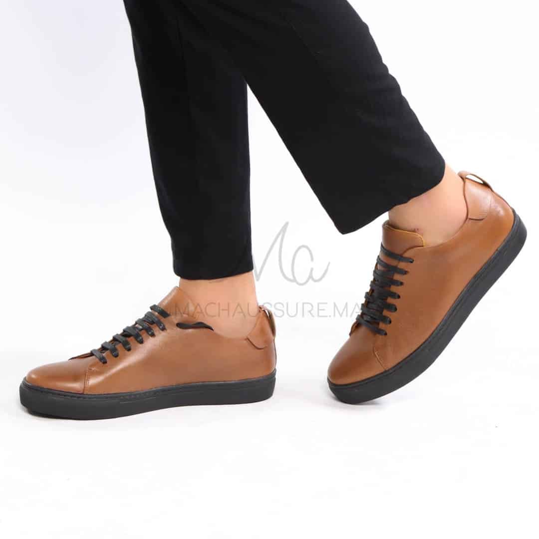 Lorenzo - Baskets Hommes 100% Cuir en Tabac.