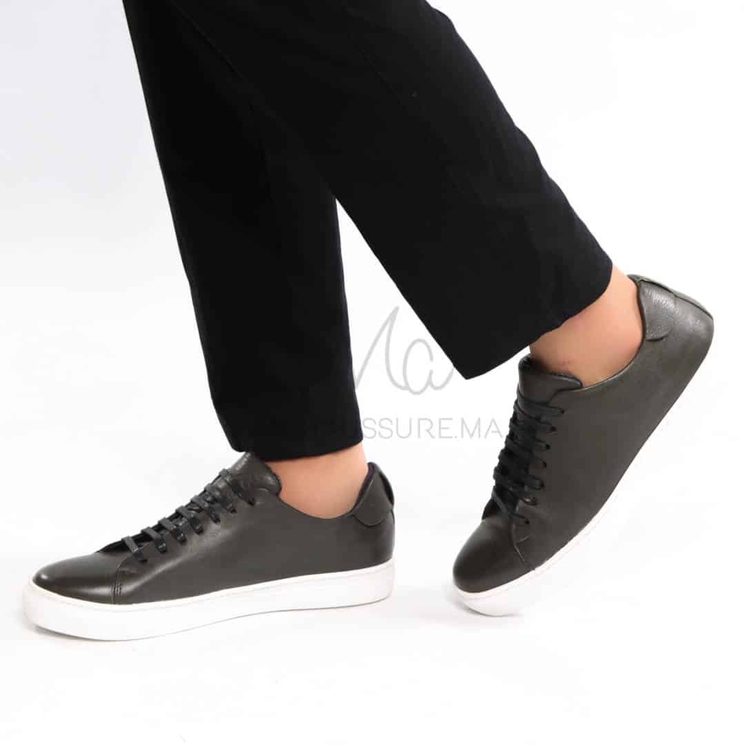 Lorenzo - Baskets Hommes 100% Cuir en Vert.